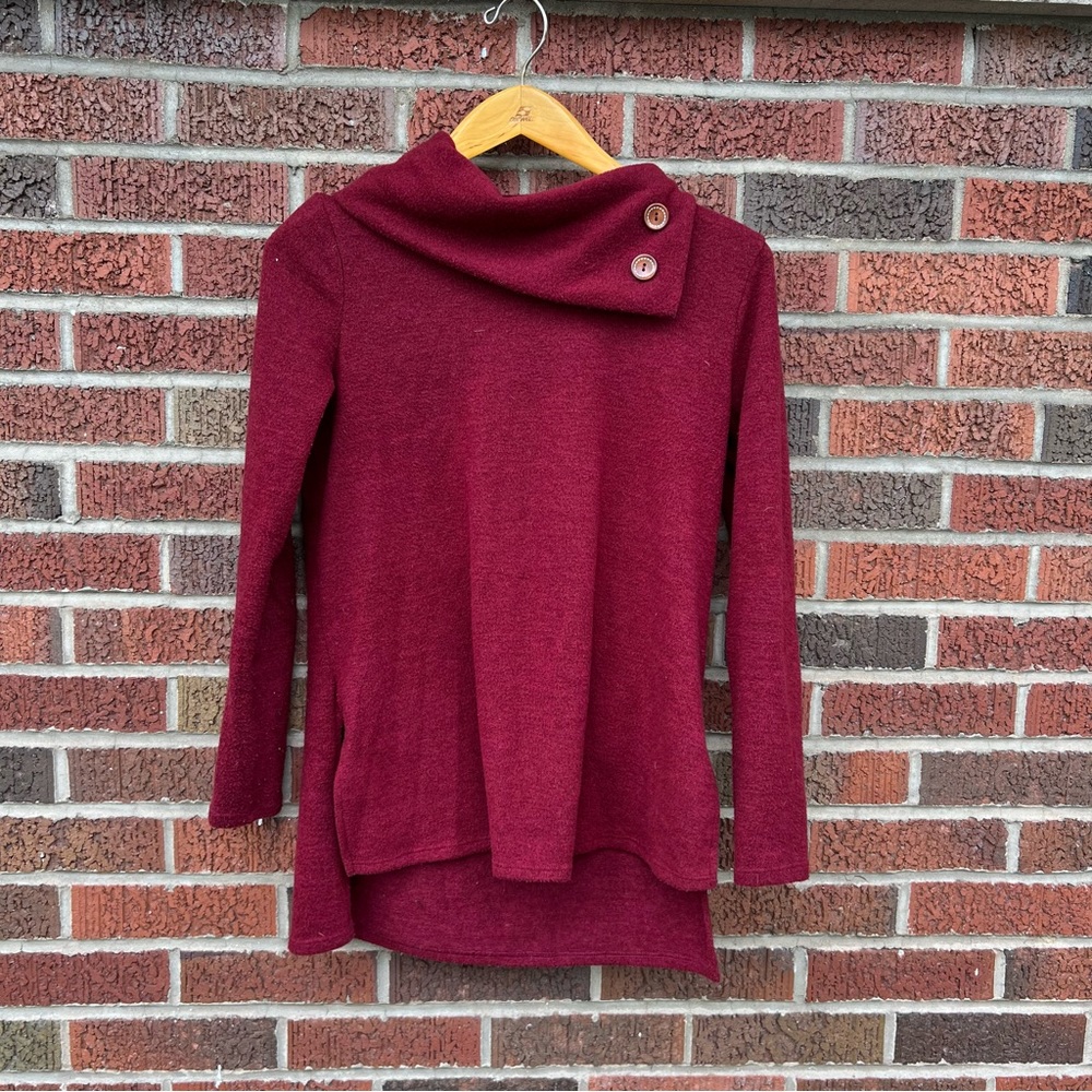 Style Rack Burgundy Red Wool Like Cowl Neck Button Sweater